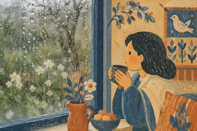 Rain Droplets on Window with Blurred Garden