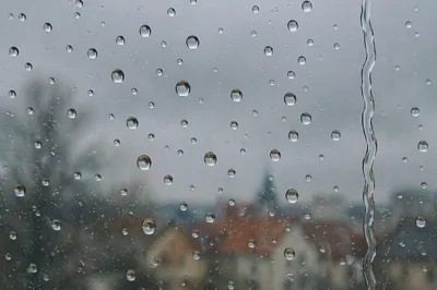 Rain Droplets on Blurred Window Glass