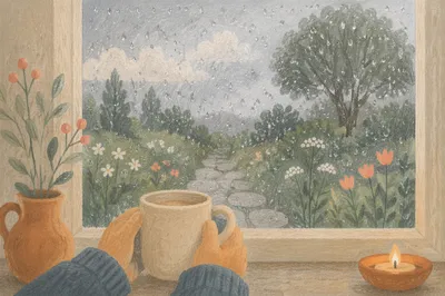 Rain Droplets on Window in Quiet Morning