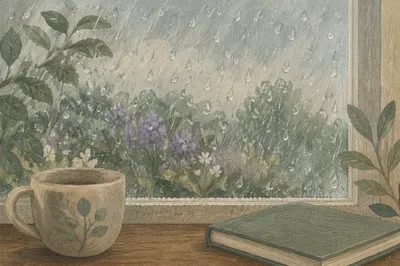 Raindrops on Window for Quiet Reflection