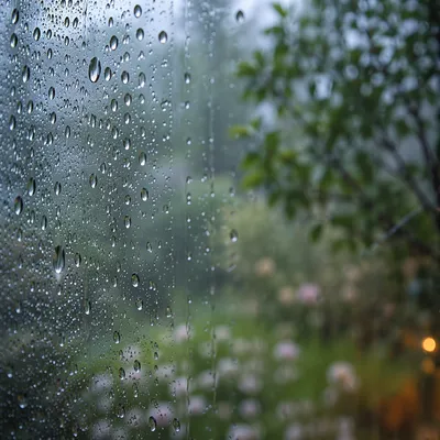 Rain Drops on Blurred Garden Window
