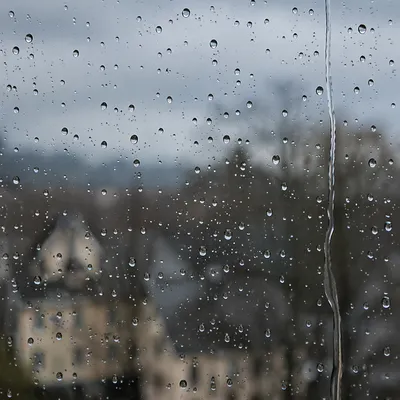 Rain Droplets on Blurred Window Glass