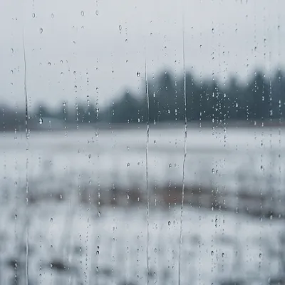 Rain Droplets on Misty Winter Window