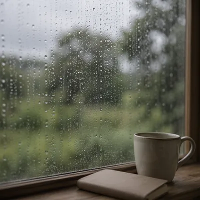 Rain Drops on Window in Morning Light