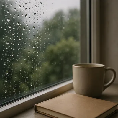 Rain Droplets on Window for Quiet Reflection