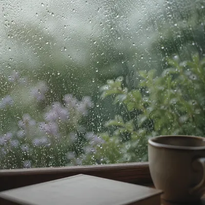 Rain Drops on Window in Quiet Morning