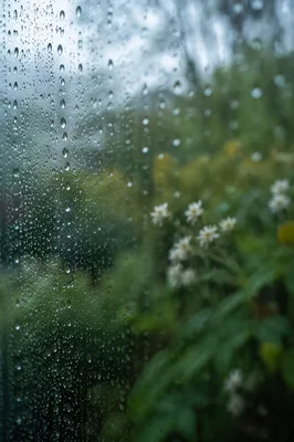Rain Drops on Window with Blurred Garden