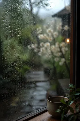 Rain Droplets on Fogged Garden Window