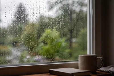 Rain Drops on Window for Quiet Reflection