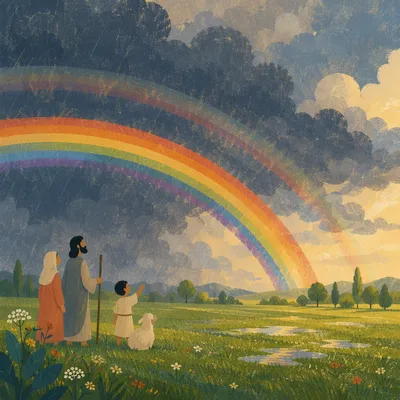 Hopeful Double Rainbow Over Green Field