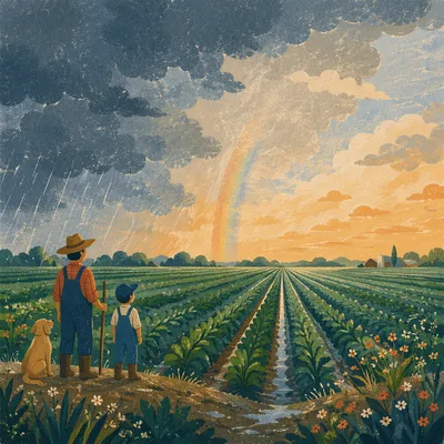 Rainbow Over Rain-Fresh Green Field
