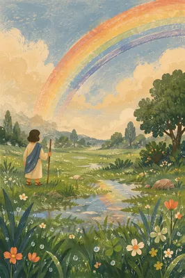 Rainbow Over Rainwashed Green Meadow
