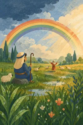 Hopeful Rainbow Over Rain-Washed Green Field