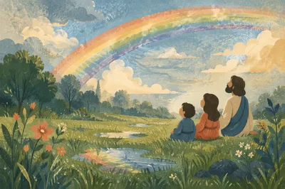 Rainbow Over Rainwashed Green Meadow