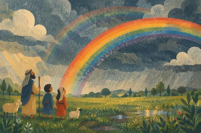 Hopeful Double Rainbow Over Green Field