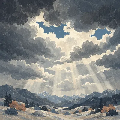 Dramatic Storm Clouds Over Mountain Ridges
