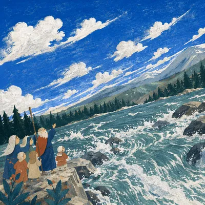 Dramatic Blue Sky Over Rushing River