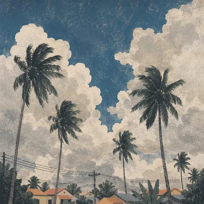 Dramatic Cloudy Sky Above Tropical Palms