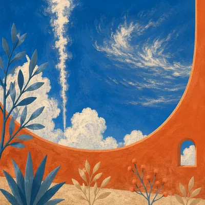 Dramatic Blue Sky With Terracotta Crescent