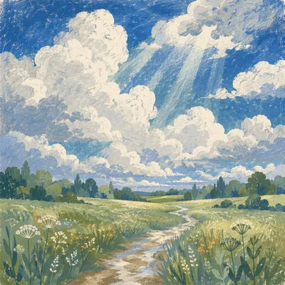 Dramatic Blue Sky Over Spring Meadow