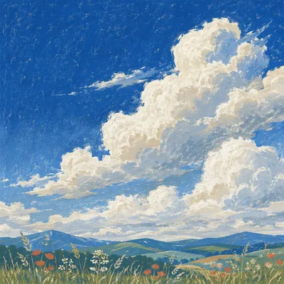 Dramatic Blue Sky With Towering White Clouds