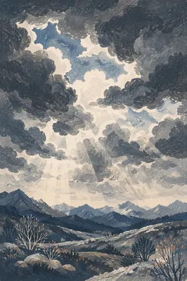 Dramatic Blue Sky Over Shadowed Mountains