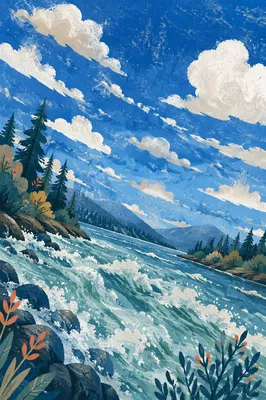 Dramatic Blue Sky Over Churning River