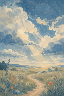 Dramatic Blue Clouds Over Spring Meadow