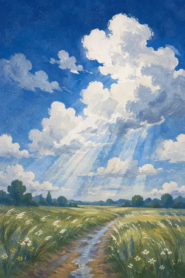 Dramatic Blue Sky Over Quiet Meadow