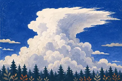 Dramatic Cumulonimbus Cloud Over Evergreen Treeline