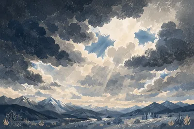 Dramatic Blue Sky Over Shadowed Mountains