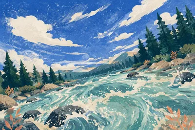 Dramatic Blue Sky Over Churning River