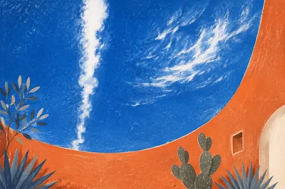 Dramatic Blue Sky with Terracotta Crescent