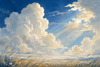 Dramatic Blue Sky Over Peaceful Meadow