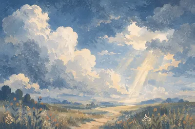 Dramatic Blue Clouds Over Spring Meadow