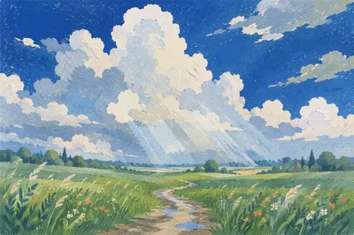 Dramatic Blue Sky Over Meadow Path