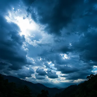 Dramatic Blue Storm Clouds Over Valley