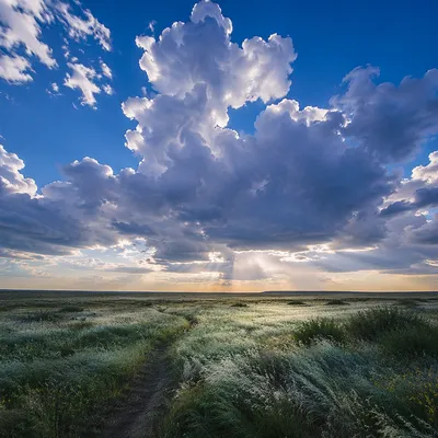 Dramatic Blue Sky Over Spring Meadow