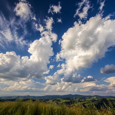 Dramatic Blue Sky With Towering Clouds