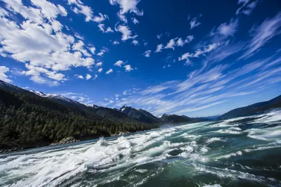 Dramatic Blue Sky Over Rushing River
