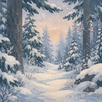 Snow Covered Pine Trees Winter Forest