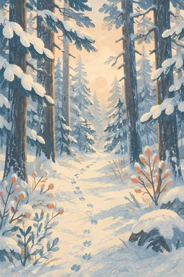 Snow Covered Pine Trees Winter Forest