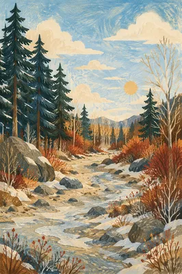 Snow Covered Pine Trees Winter Forest