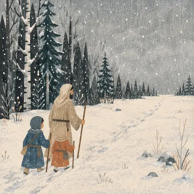 Quiet Snowy Winter Trail Through Evergreen Forest