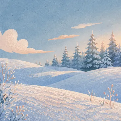 Quiet Snowy Hills and Frosted Pines