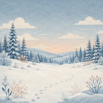 Serene Snowy Meadow at Blue Hour