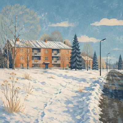 Quiet Snowy Suburban Winter Landscape