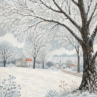 Quiet Snowy Park Under Frosted Trees
