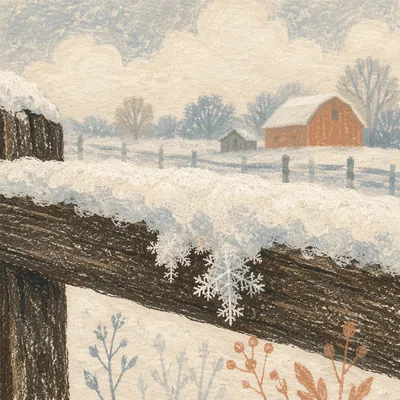 Fresh Snow on Weathered Winter Fence