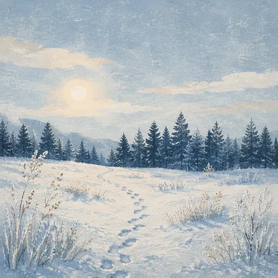 Quiet Snowy Meadow at Winter First Light